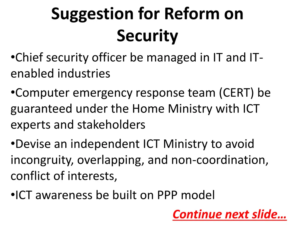 suggestion for reform on security chief security