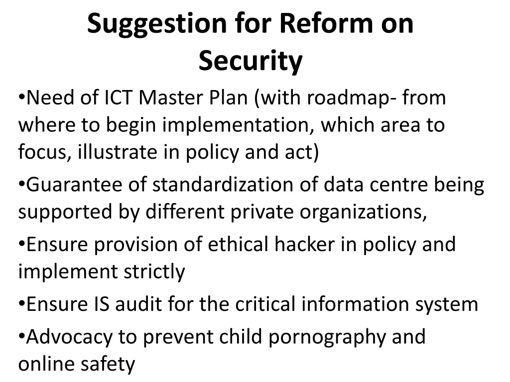 suggestion for reform on security need