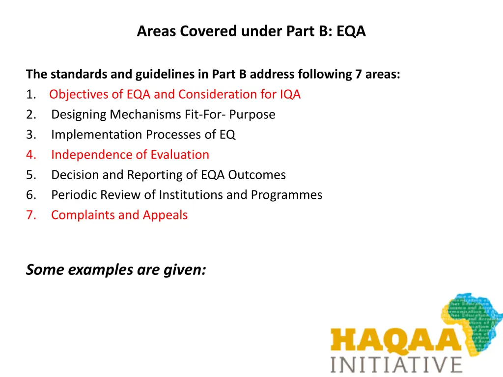 areas covered under part b eqa