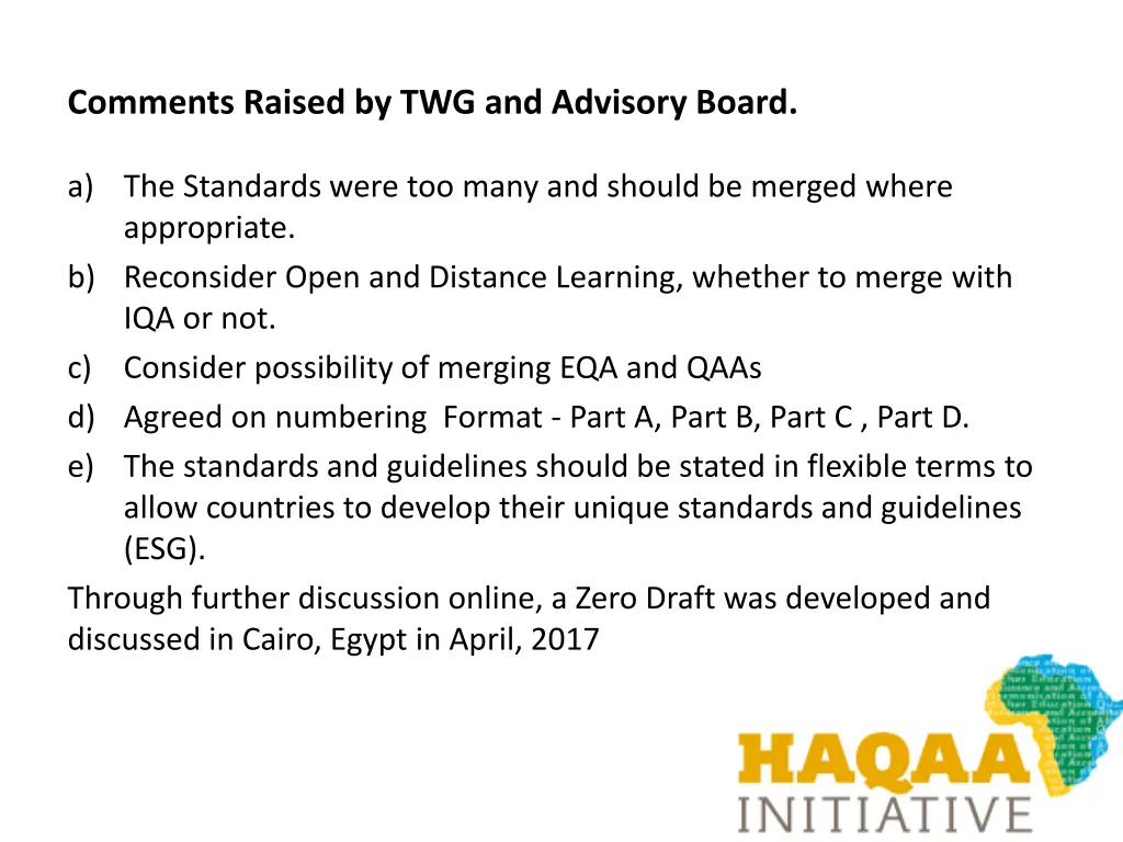 comments raised by twg and advisory board