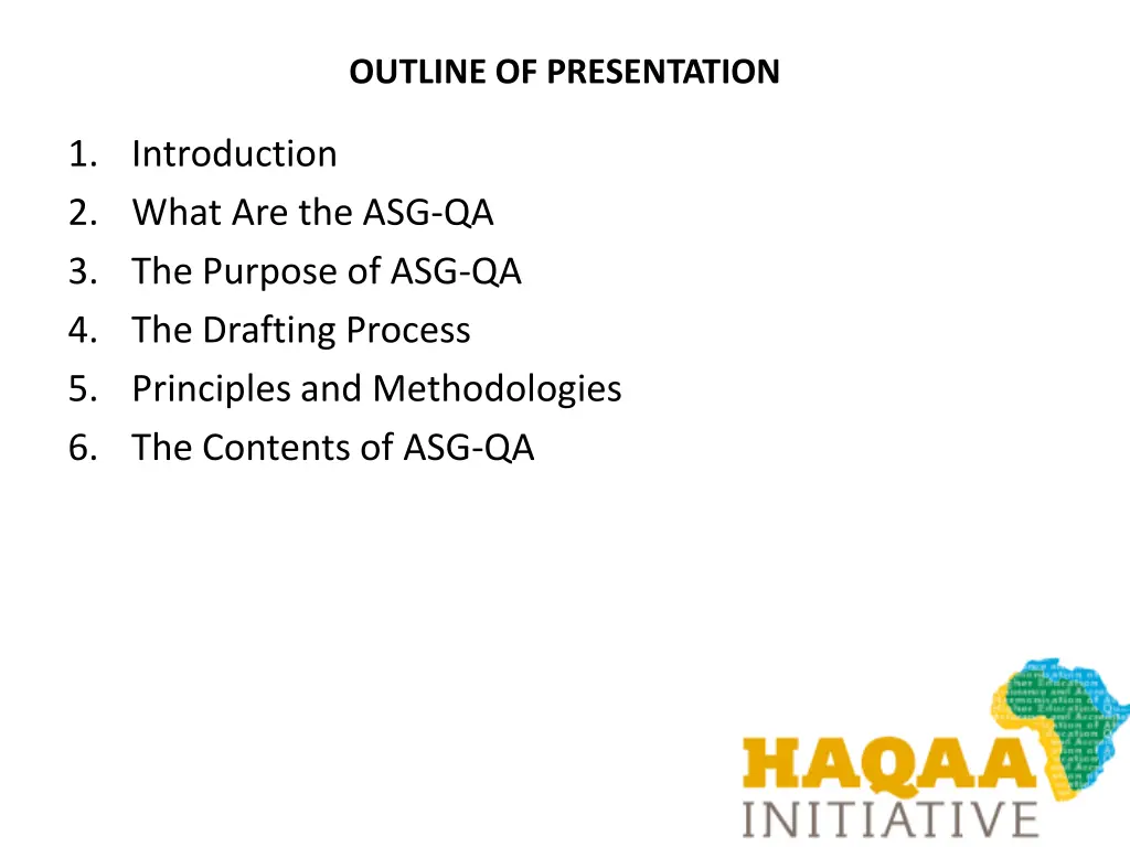 outline of presentation