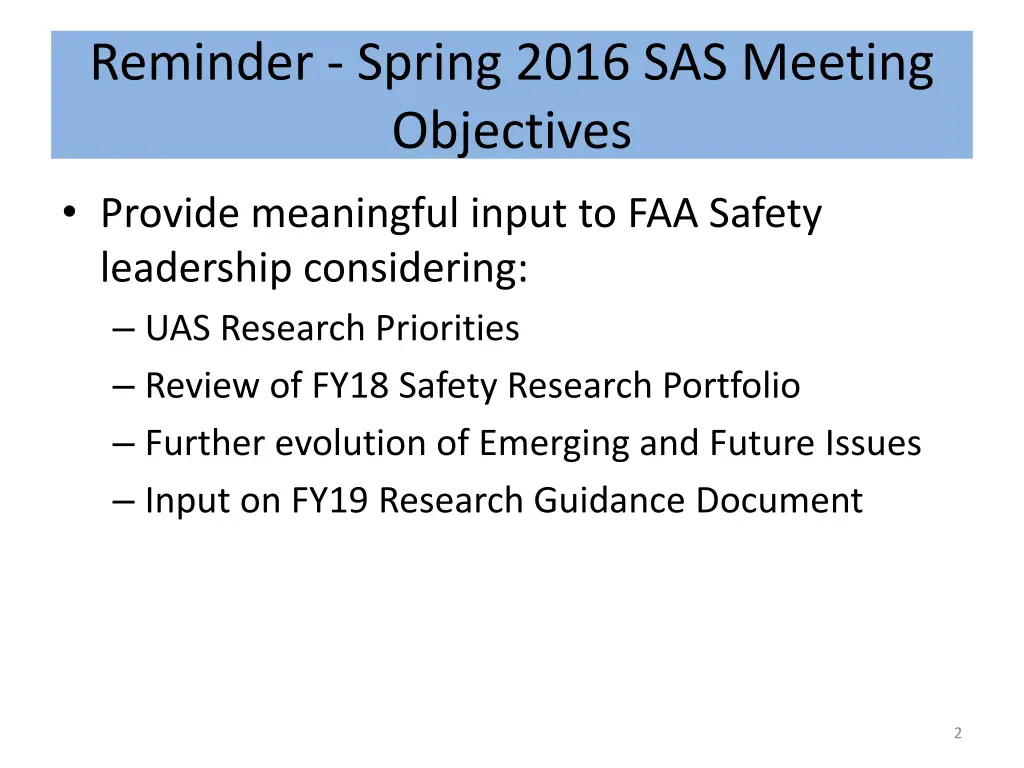 reminder spring 2016 sas meeting objectives