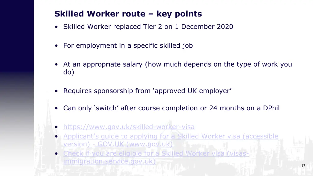 skilled worker route key points