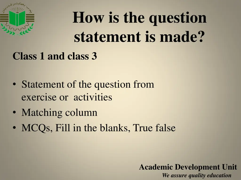 how is the question statement is made class