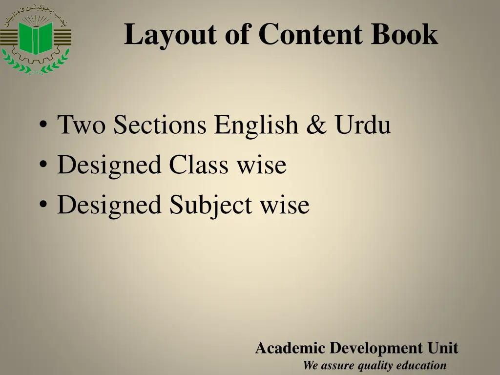 layout of content book