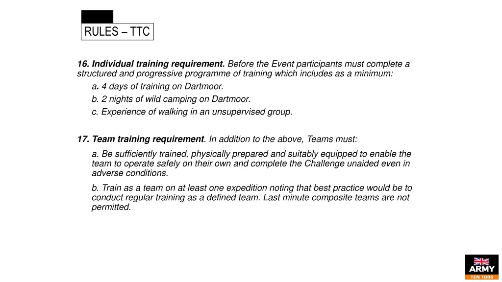 training rules ttc