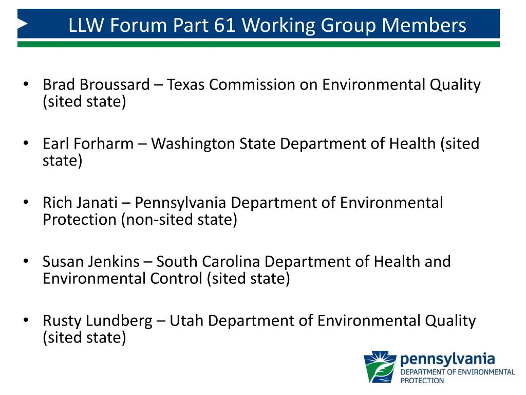 llw forum part 61 working group members