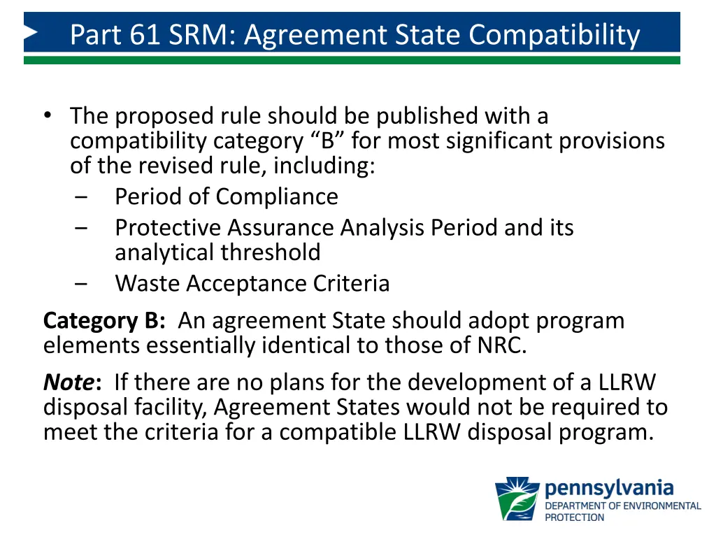 part 61 srm agreement state compatibility