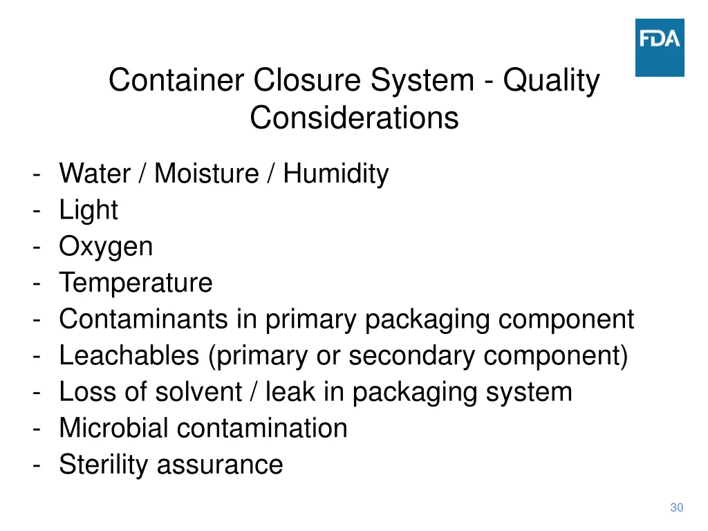 container closure system quality considerations