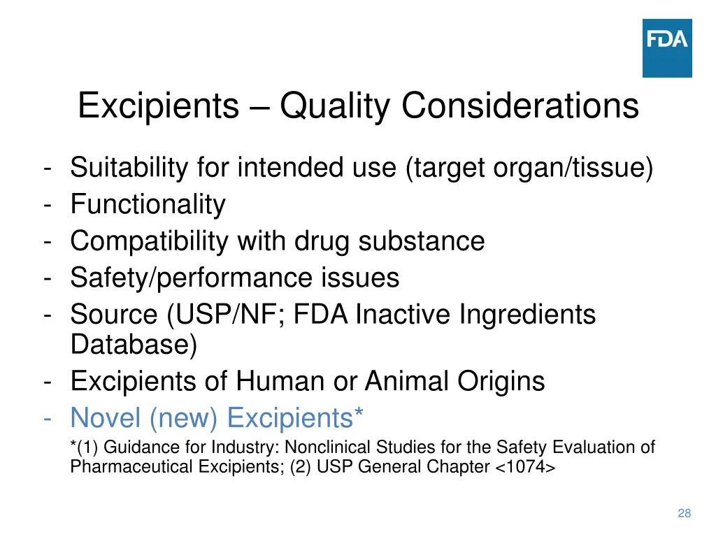 excipients quality considerations