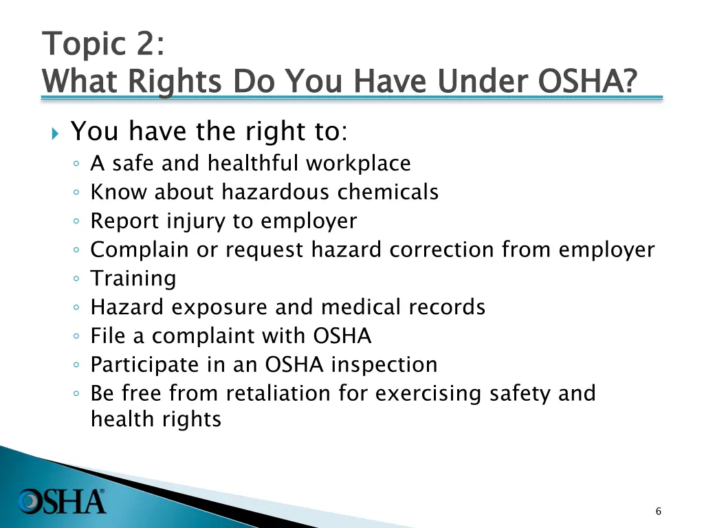 topic 2 what rights do you have under osha