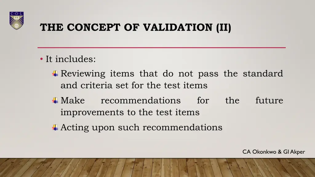 the concept of validation ii