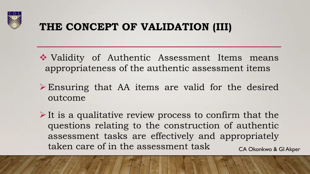 the concept of validation iii