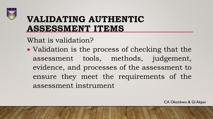 validating authentic assessment items what