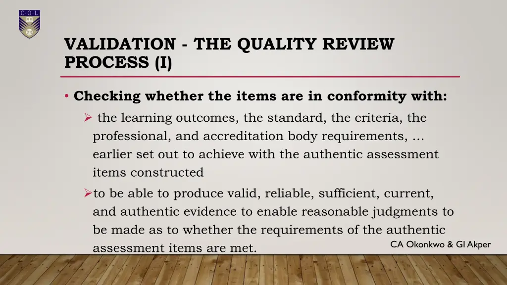 validation the quality review process i