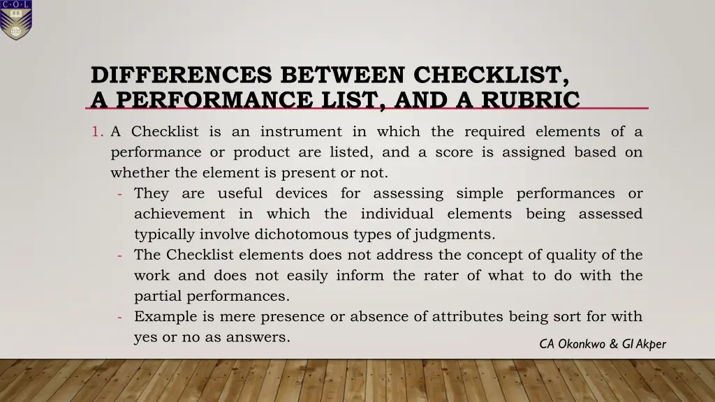 differences between checklist a performance list