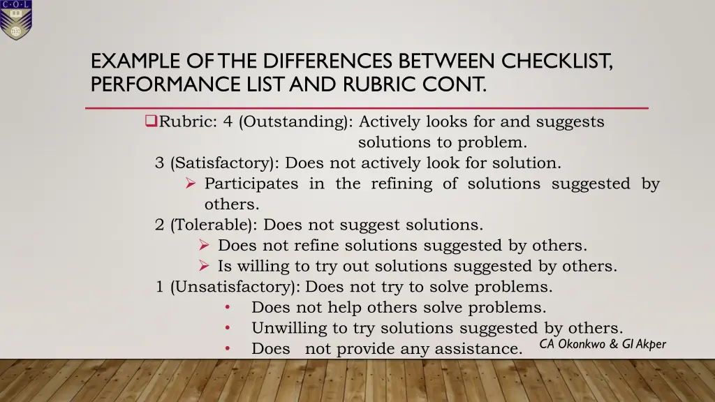 example of the differences between checklist 1