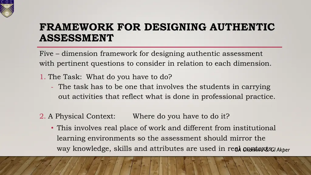 framework for designing authentic assessment