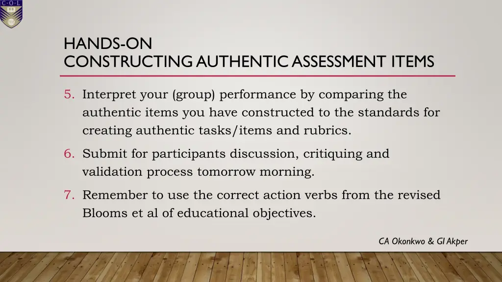 hands on constructing authentic assessment items 1