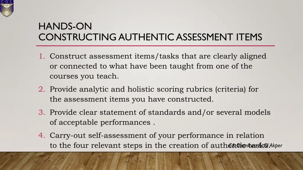 hands on constructing authentic assessment items