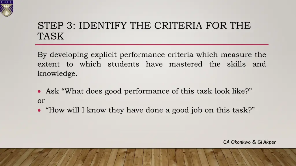 step 3 identify the criteria for the task