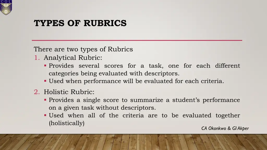 types of rubrics