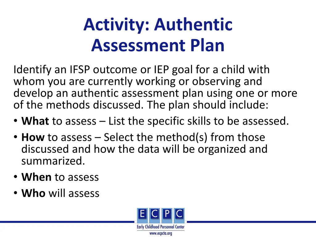 activity authentic assessment plan