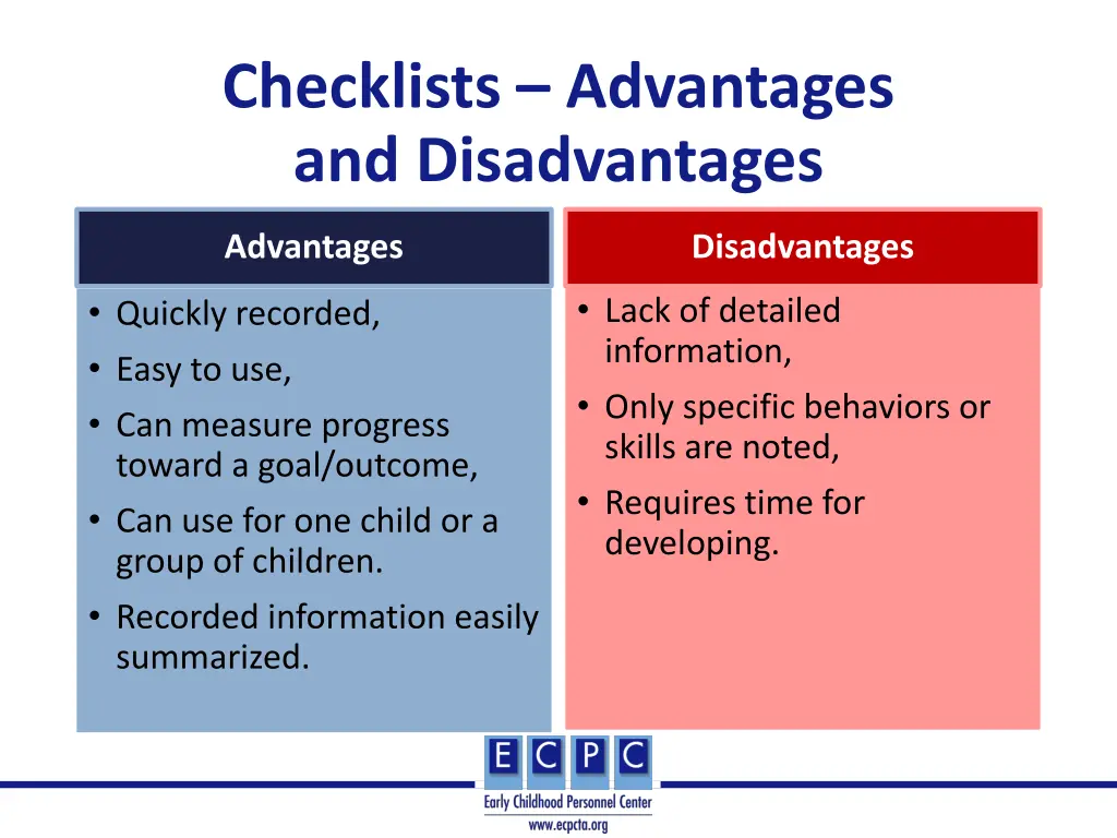 checklists advantages and disadvantages