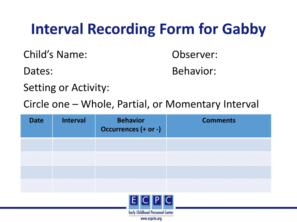 interval recording form for gabby