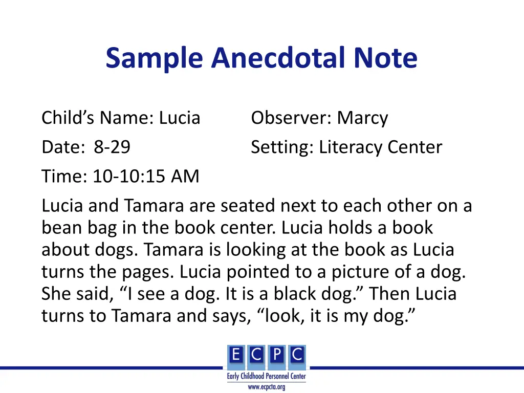 sample anecdotal note