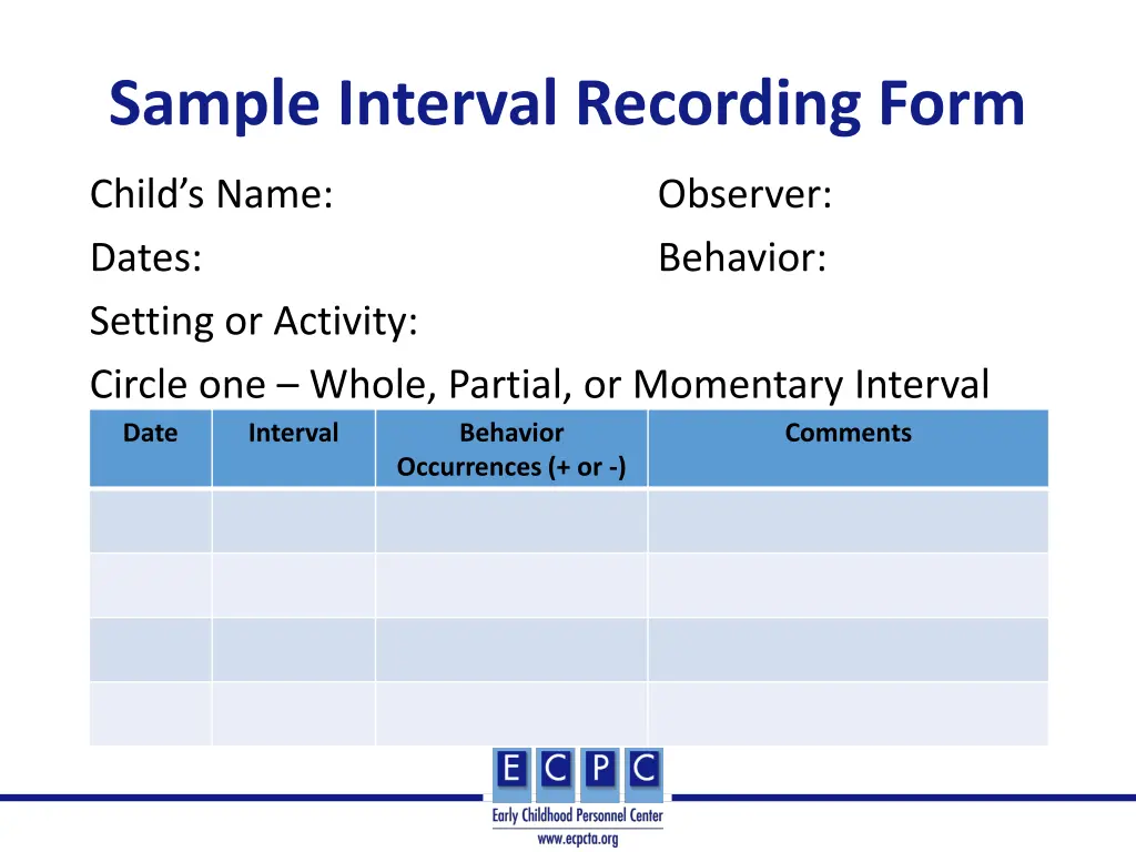 sample interval recording form