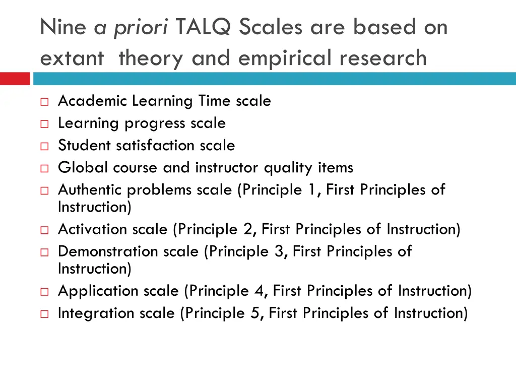 nine a priori talq scales are based on extant