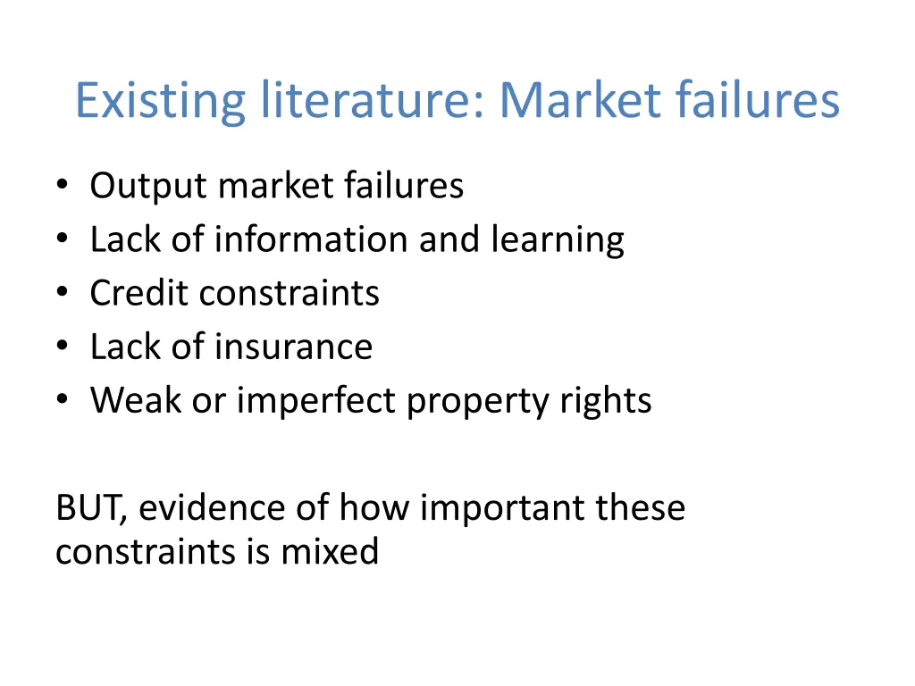 existing literature market failures