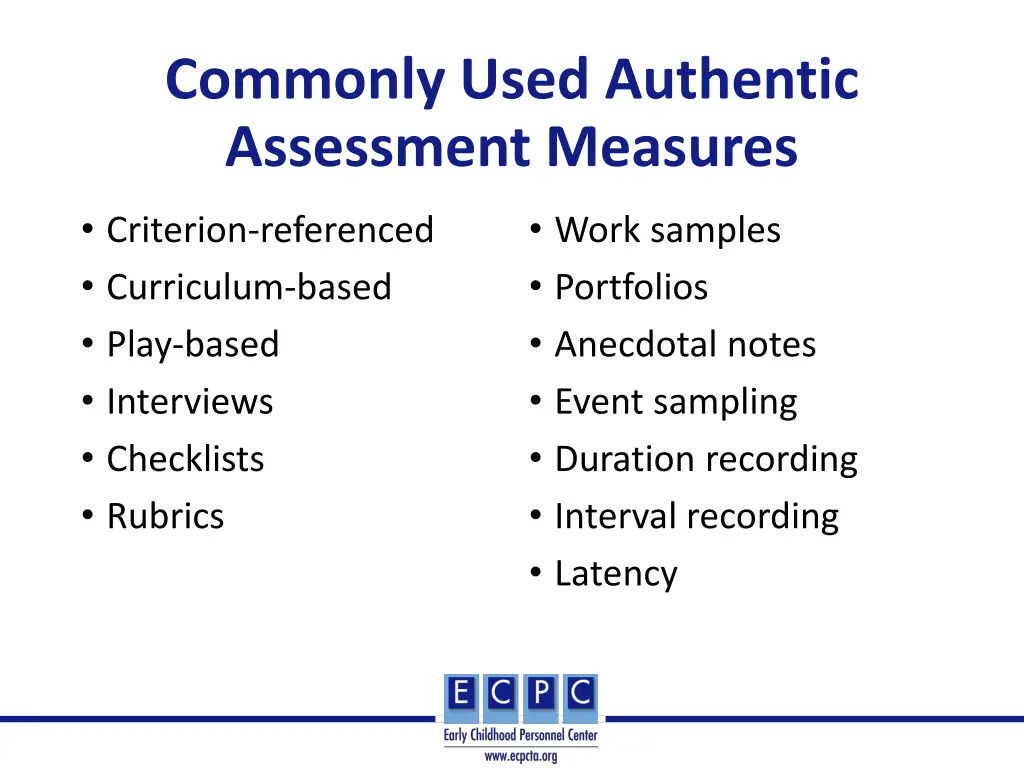 commonly used authentic assessment measures