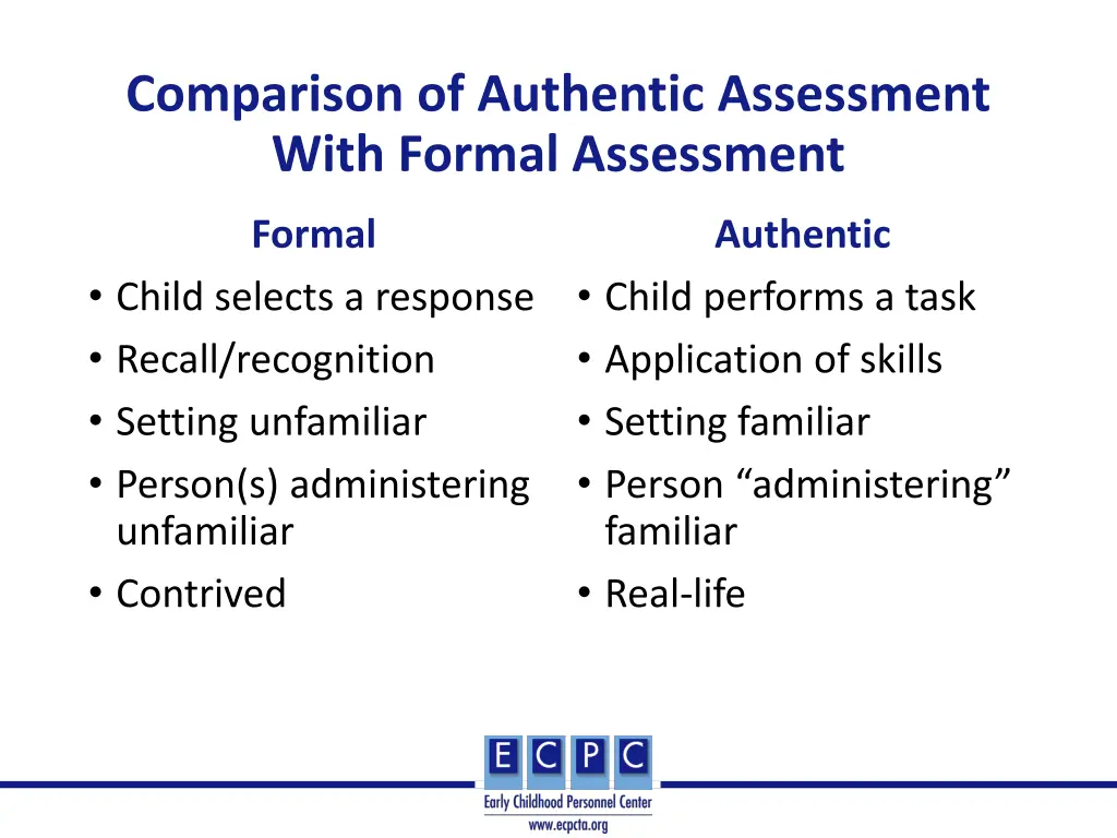 comparison of authentic assessment with formal