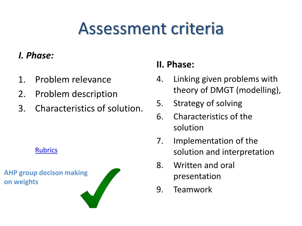 assessment criteria