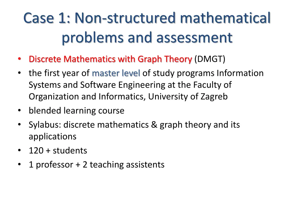 case 1 non structured mathematical problems