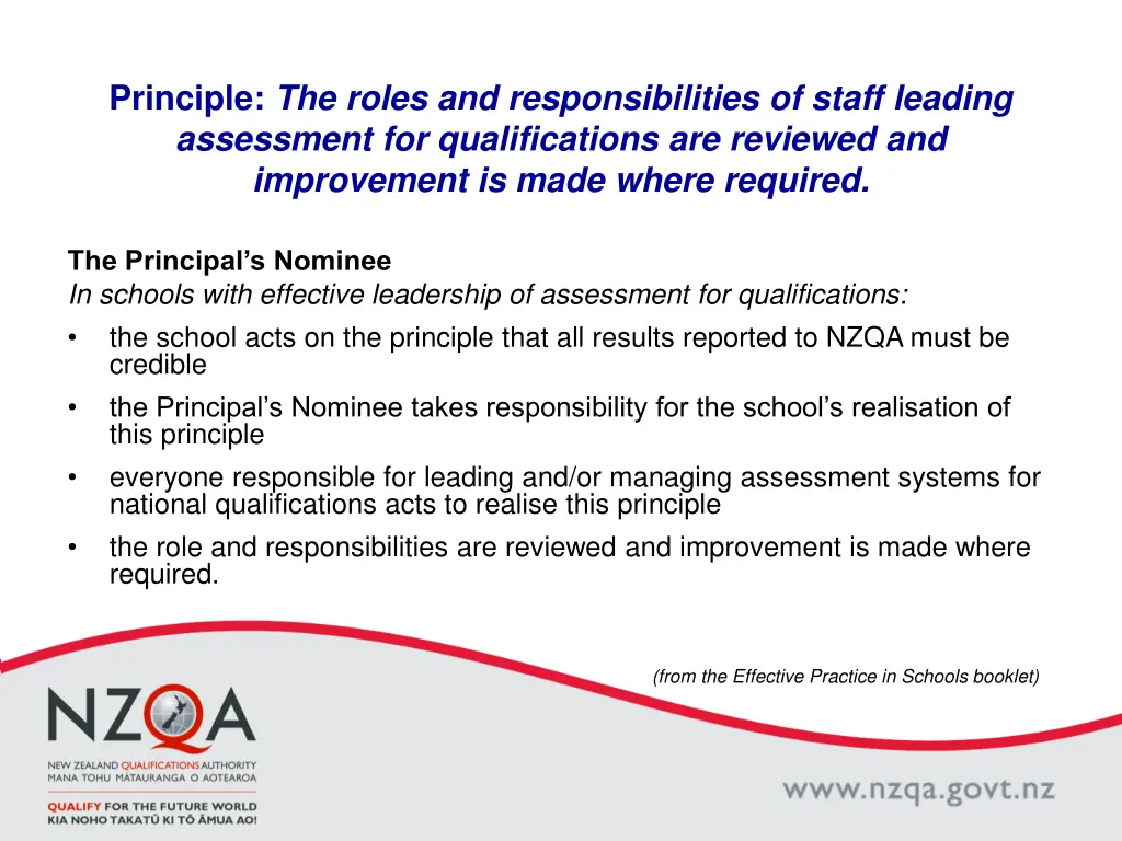 principle the roles and responsibilities of staff