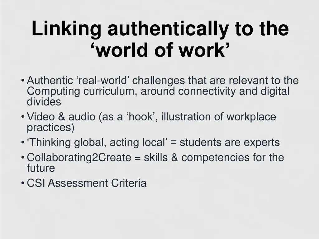 linking authentically to the world of work