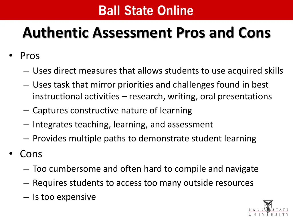 authentic assessment pros and cons