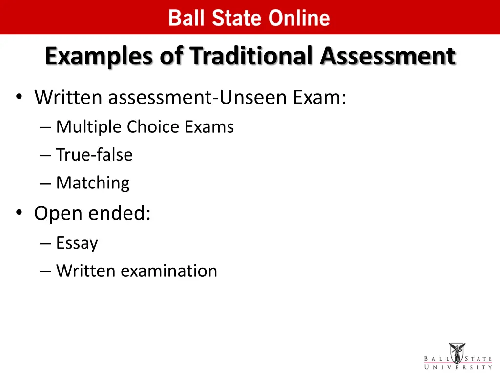 examples of traditional assessment