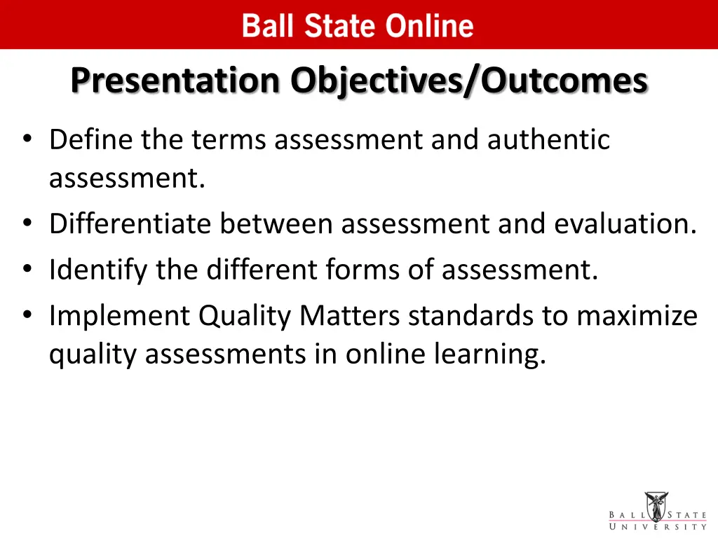 presentation objectives outcomes