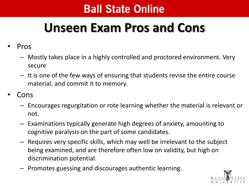 unseen exam pros and cons