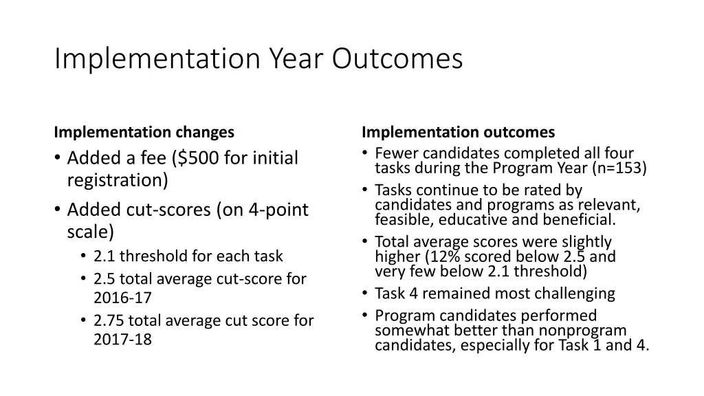 implementation year outcomes