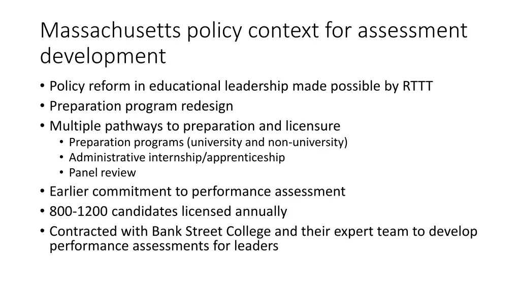 massachusetts policy context for assessment