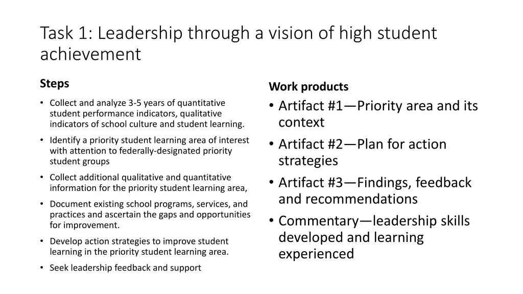 task 1 leadership through a vision of high