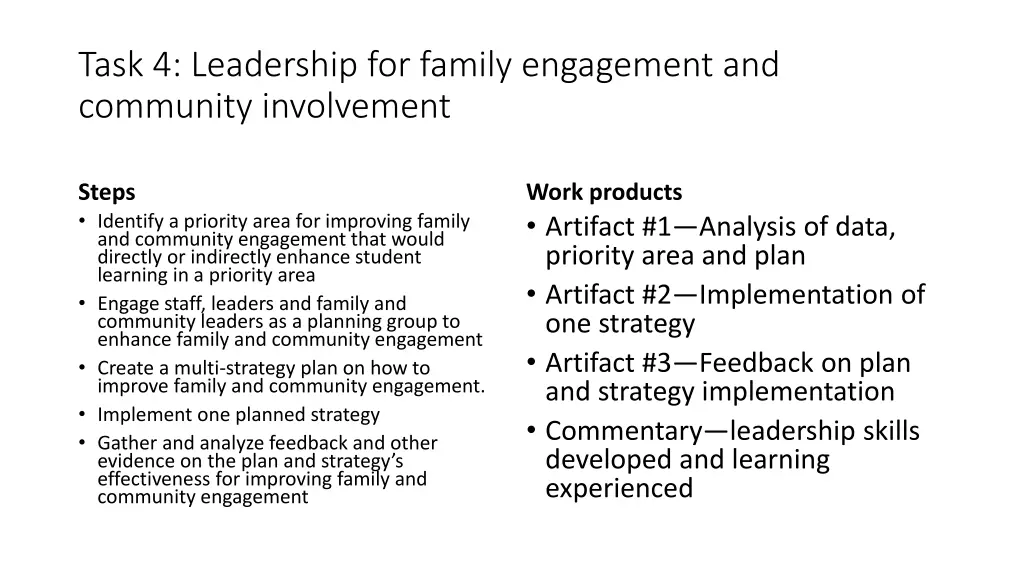 task 4 leadership for family engagement