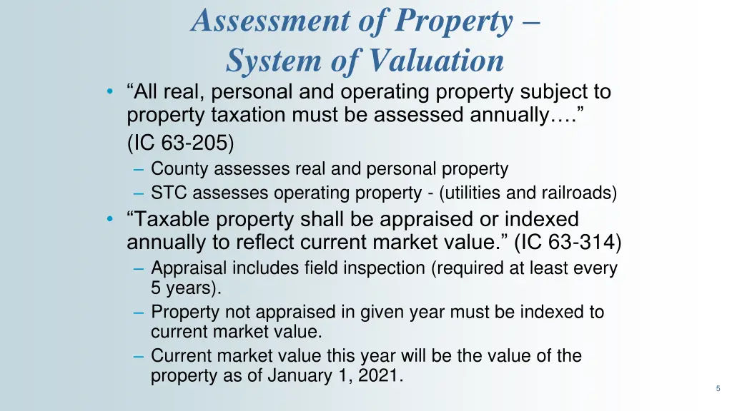 assessment of property system of valuation