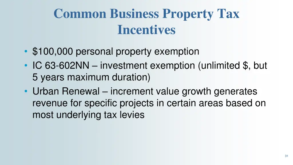 common business property tax incentives