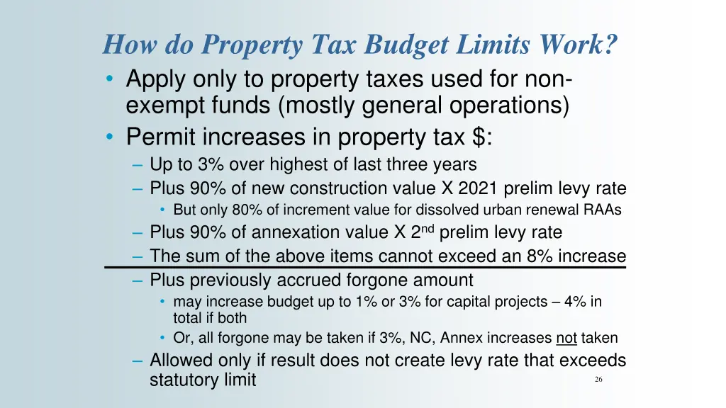 how do property tax budget limits work apply only